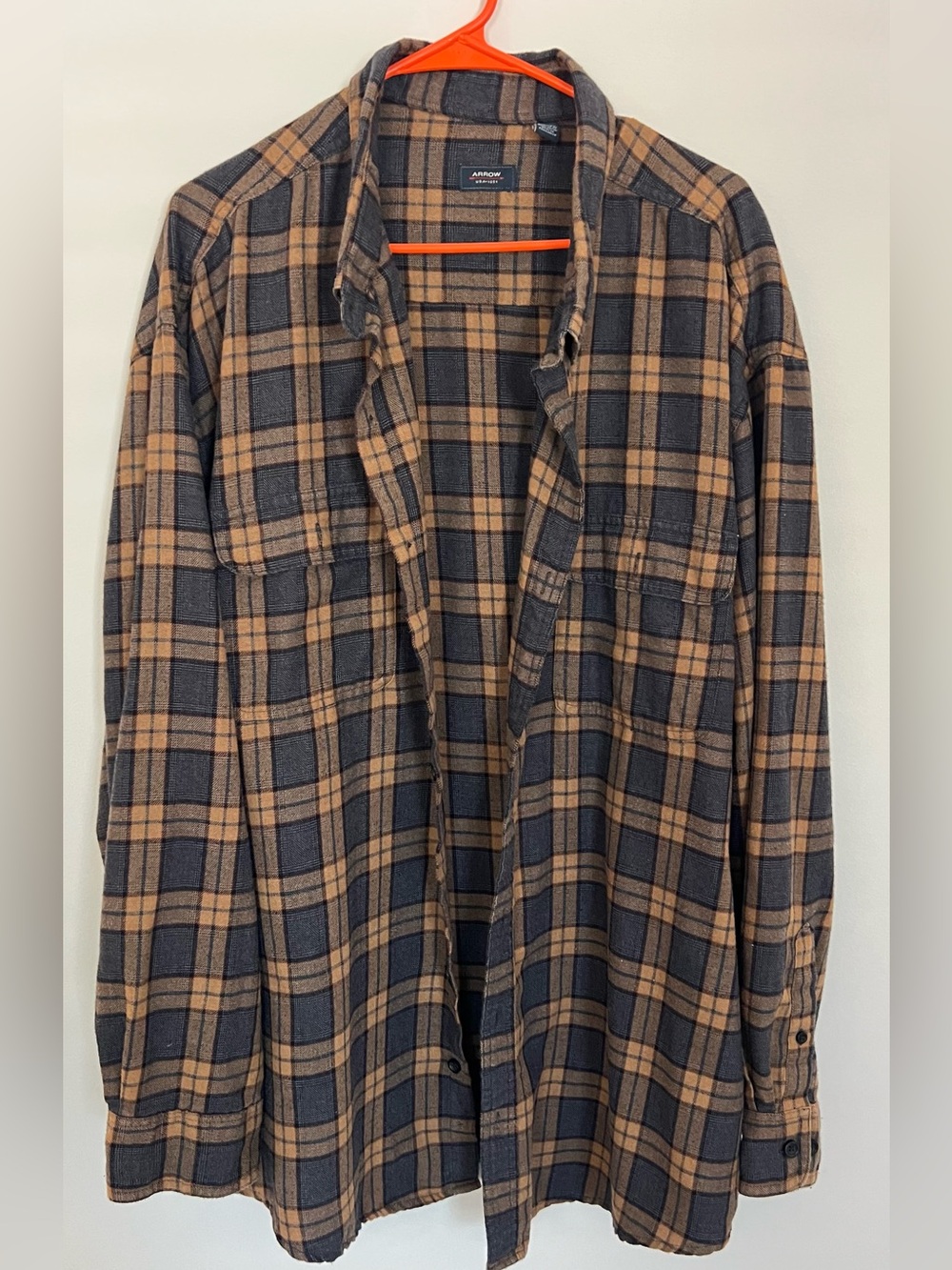 Vintage Arrow USA 1851 Men’s Plaid Flannel Shirt Brown/Gray Size 3XL Long Sleeve